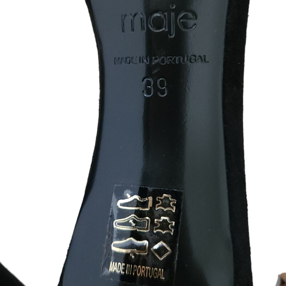 MAJE Falbaria black suede leather western buckle ankle strap heel sandals 39 NEW - Picture 6 of 9